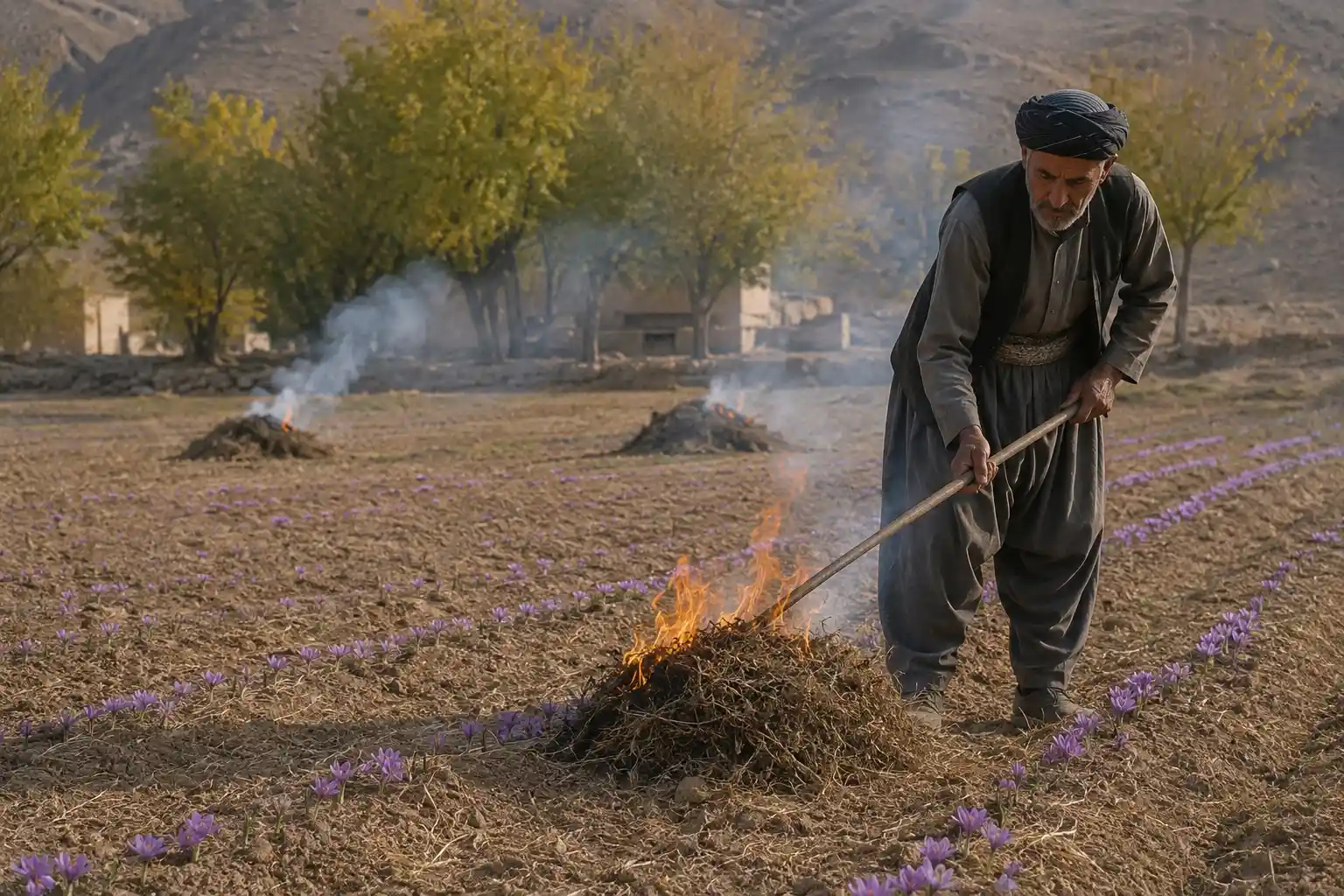 سوزاندن علف هرز زعفران